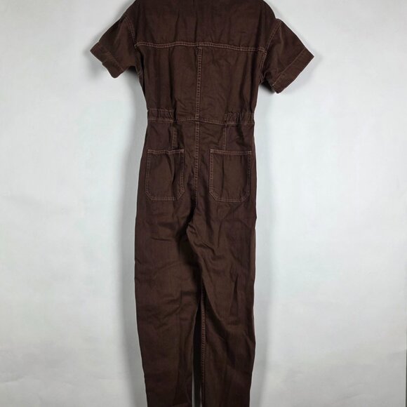 We The Free 100% Cotton Boho Womens Short Sleeve Brown Denim Button Jumpsuit - Picture 2 of 6